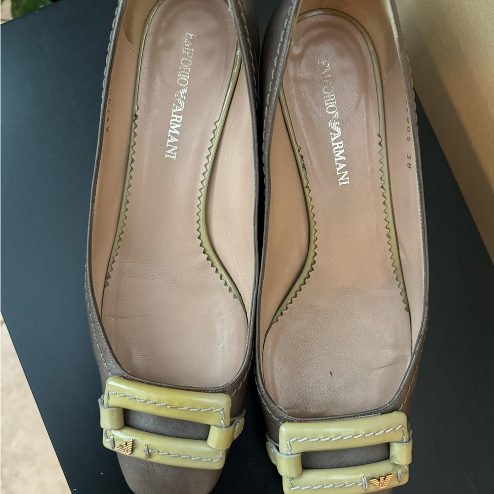 Emporio Armani Women's Brown and Cream Loafers